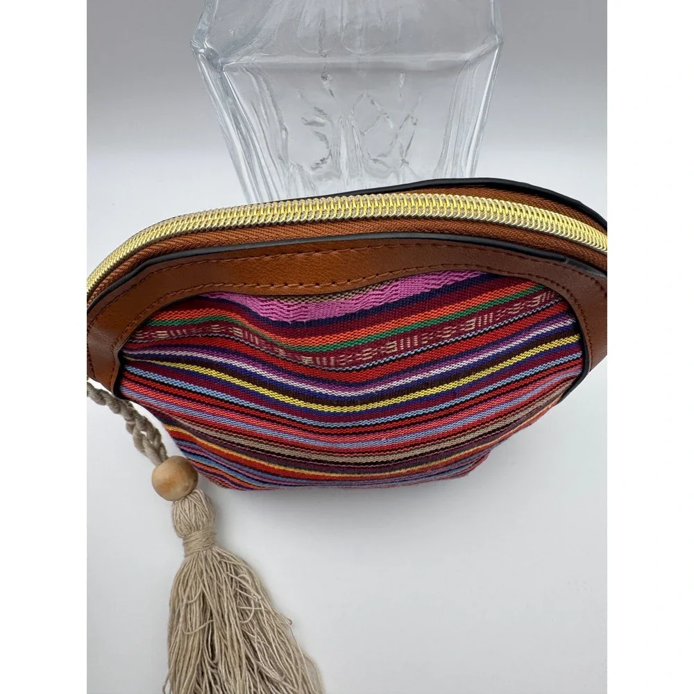 Striped Cosmetic Bag with Tassel Colorful Makeup‎ Pouch Travel Accessories